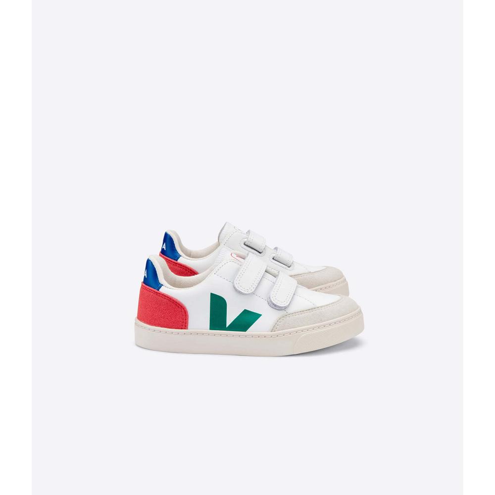 Kids\' Veja V-12 LEATHER Sneakers White/Red | SG 883FDN